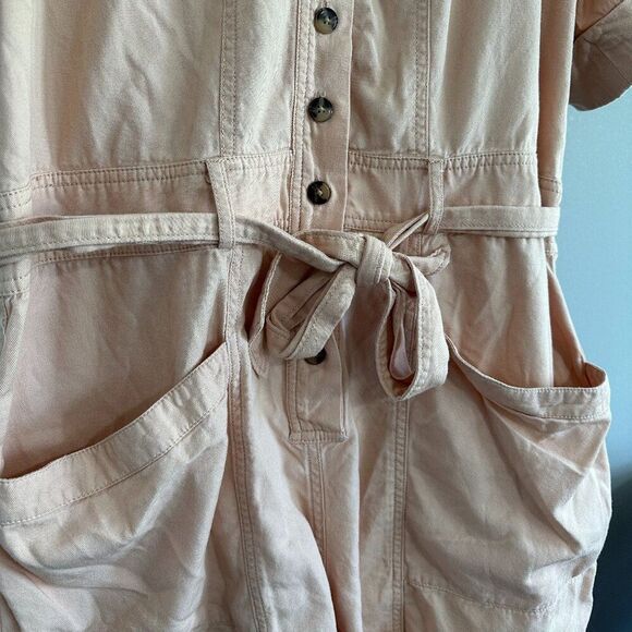 Madewell Top Stitch Coverall Romper 12 Pink Peach Chore Utility Cut Offs Casual - Picture 3 of 7